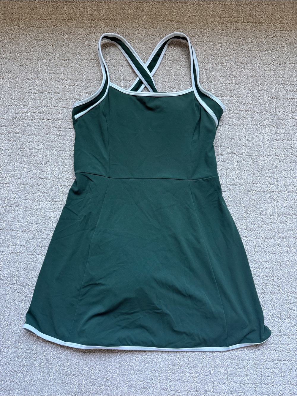 Zella Dark Green Mini Dress with White Trim - Picture 1 of 2
